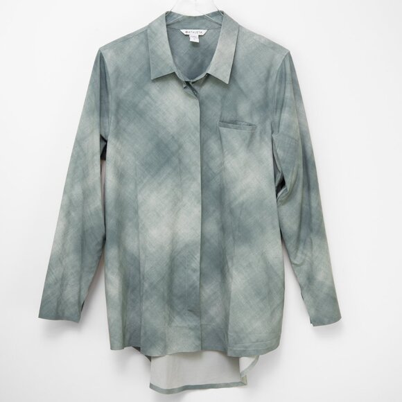 Athleta Urbanite Shirt Button Up Long Sleeve Top Denali Green Grey Size Large - Picture 2 of 7